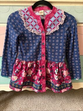Wildflowers Navy and Magenta Mixed-Print Peplum Cardigan Top Dress